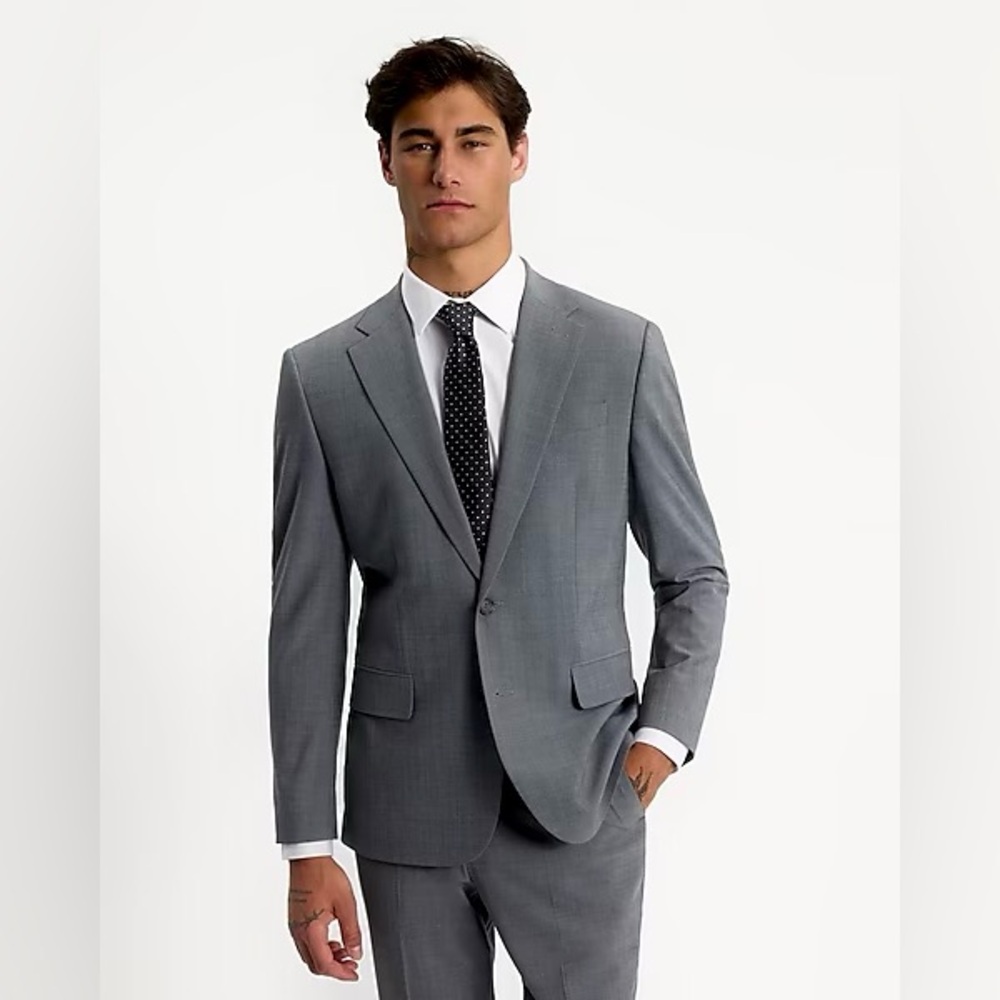 Express Wool Blend Gray Photographer Fitted Suit Jacket Size 38R Medium Modern